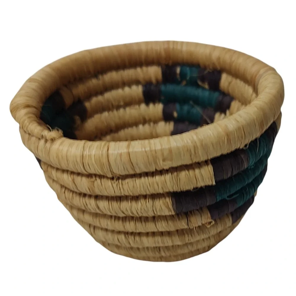 Vintage Crafted African Basket‎ Woven Coil Authentic Tanzania Handmade Two Inch